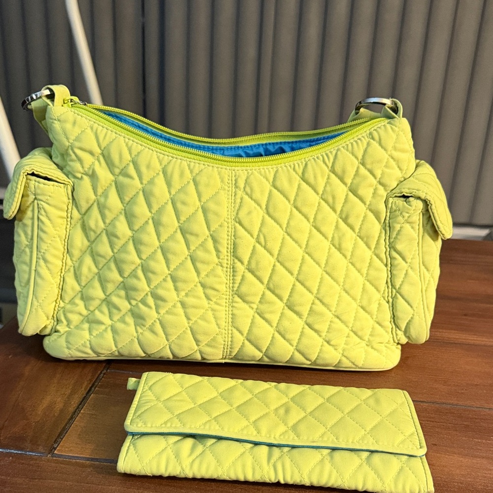 Vera Bradley Quilted Lime Green Shoulder Bag and Wallet - Picture 3 of 11